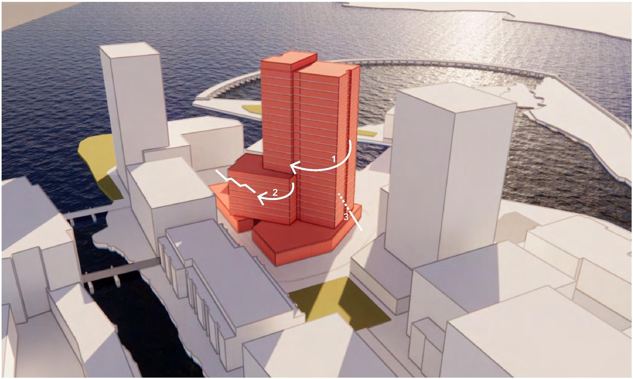 Rendering of building from page 13 of the file '2022-06-03 - Urban Design Review Panel Presentation - D07-12-22-0071'
