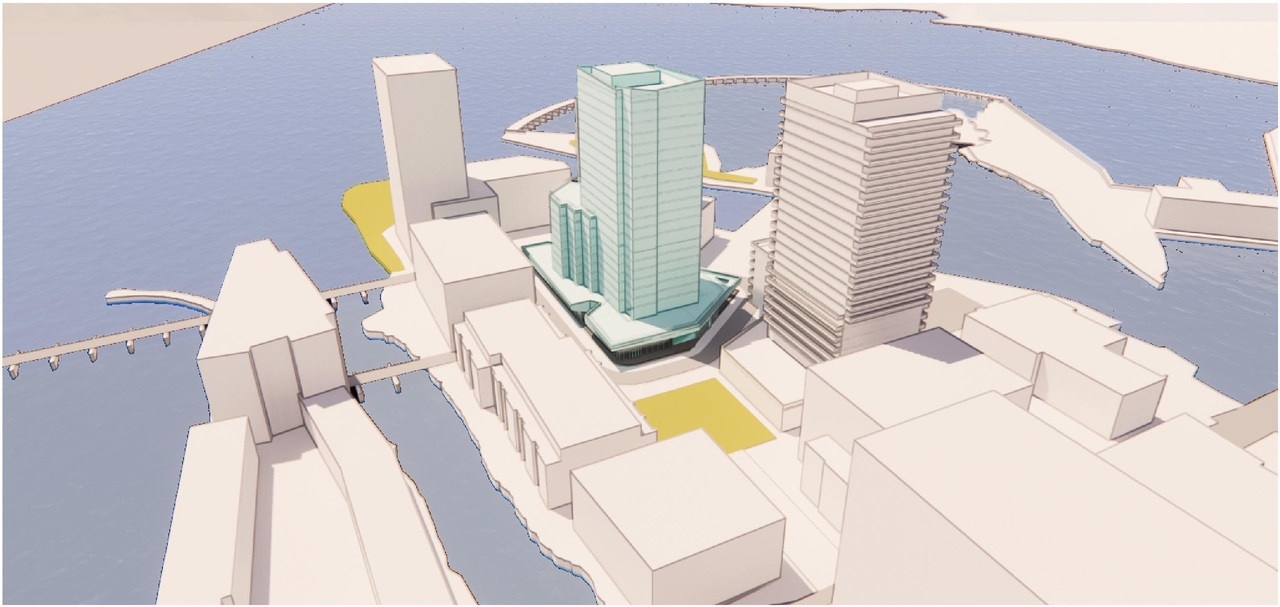 Rendering of building from page 16 of the file '2022-06-03 - Urban Design Review Panel Presentation - D07-12-22-0071'