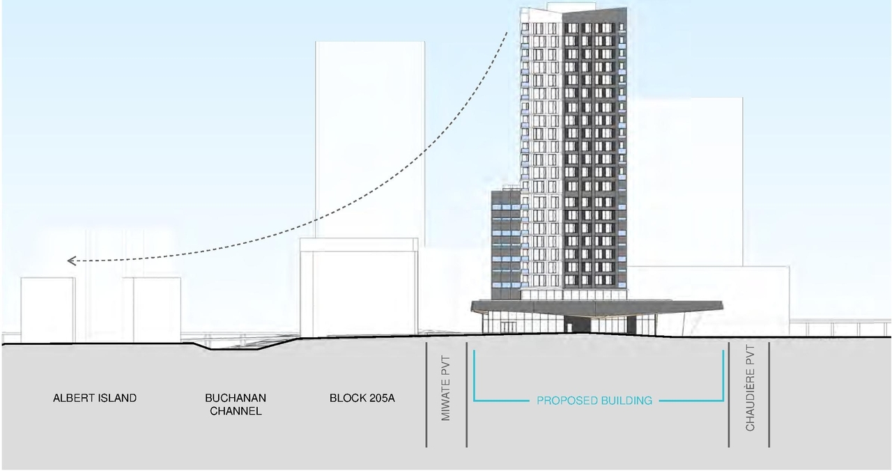 Rendering of building from page 19 of the file '2022-06-03 - Urban Design Review Panel Presentation - D07-12-22-0071'