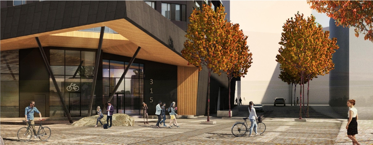 Rendering of building from page 47 of the file '2022-06-03 - Urban Design Review Panel Presentation - D07-12-22-0071'