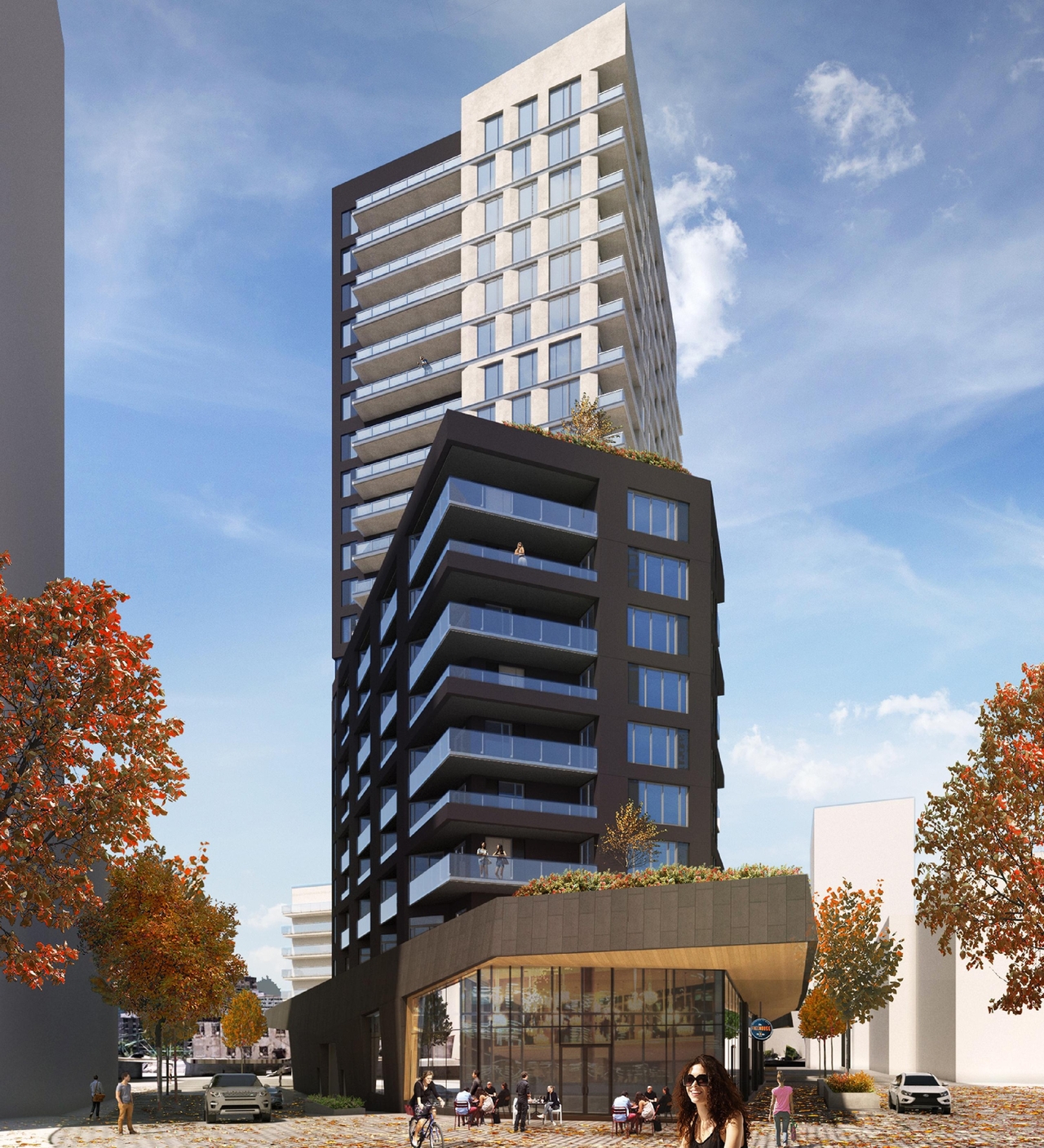 Rendering of building from page 49 of the file '2022-06-03 - Urban Design Review Panel Presentation - D07-12-22-0071'