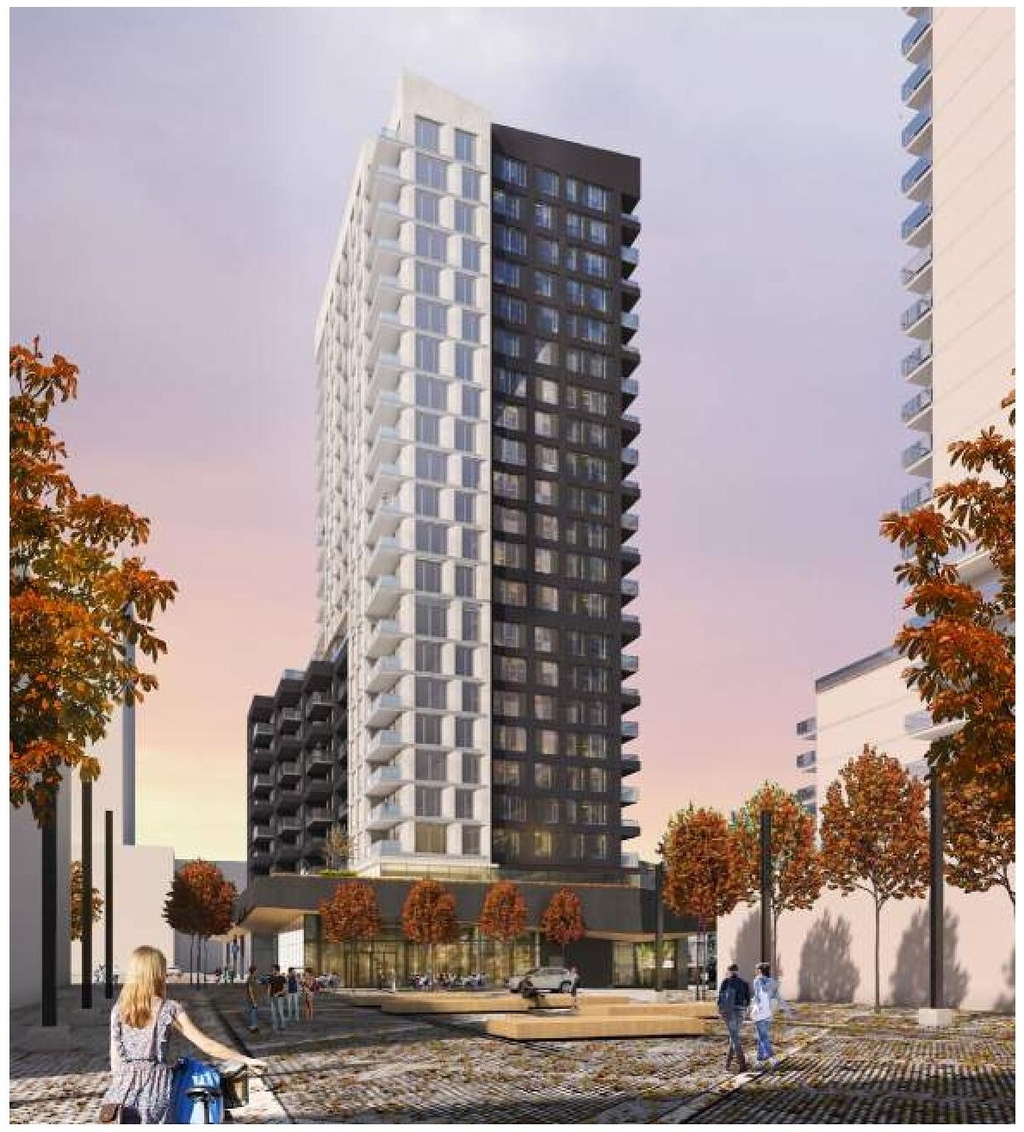 Rendering of building from page 14 of the file '2022-10-03 - Design Brief - D07-12-22-0071'