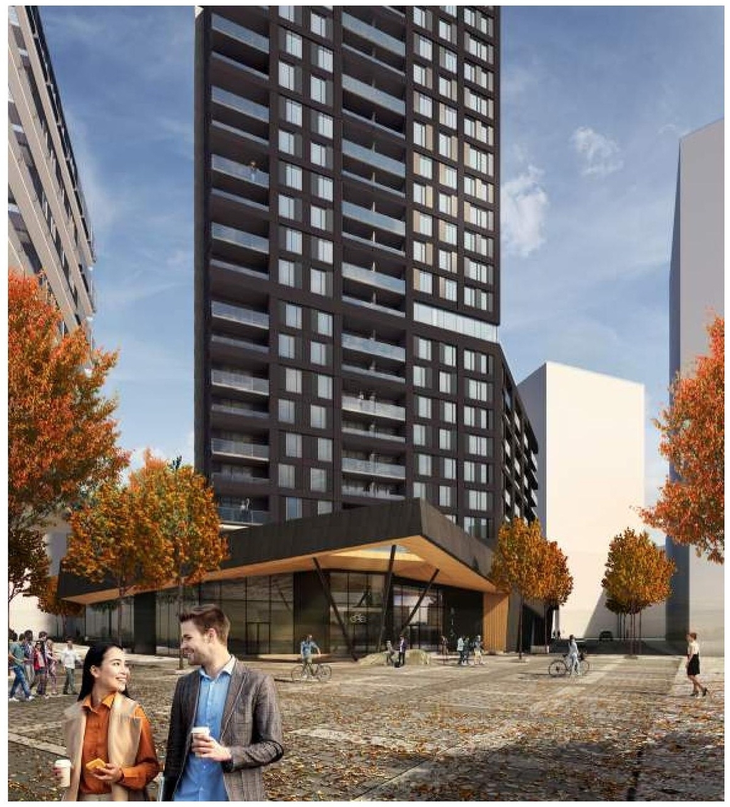 Rendering of building from page 14 of the file '2022-10-03 - Design Brief - D07-12-22-0071'