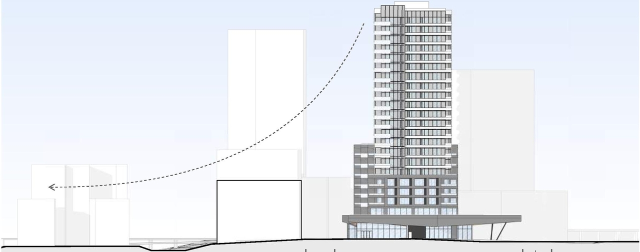 Rendering of building from page 20 of the file '2022-10-03 - Design Brief - D07-12-22-0071'