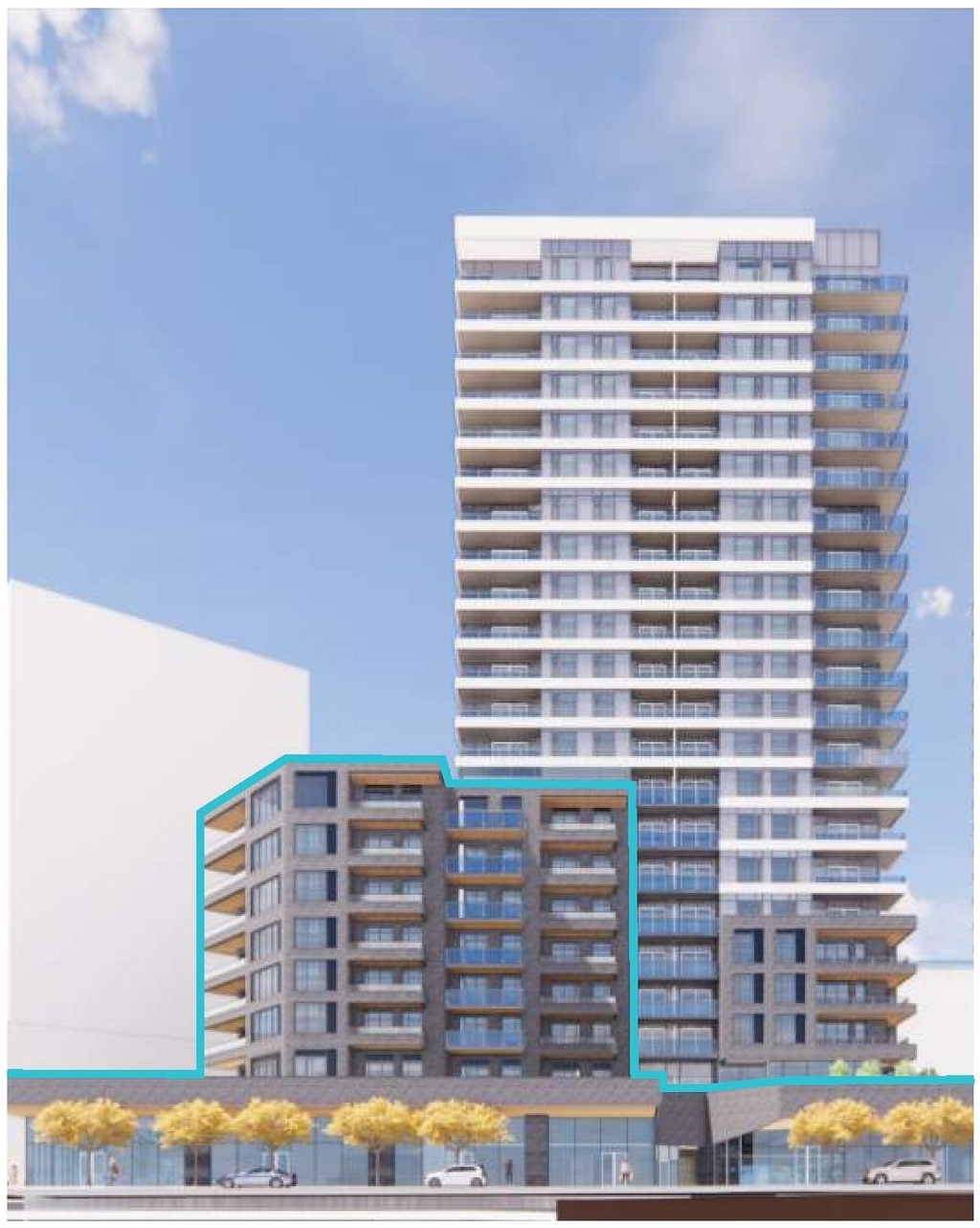 Rendering of building from page 31 of the file '2022-10-03 - Design Brief - D07-12-22-0071'