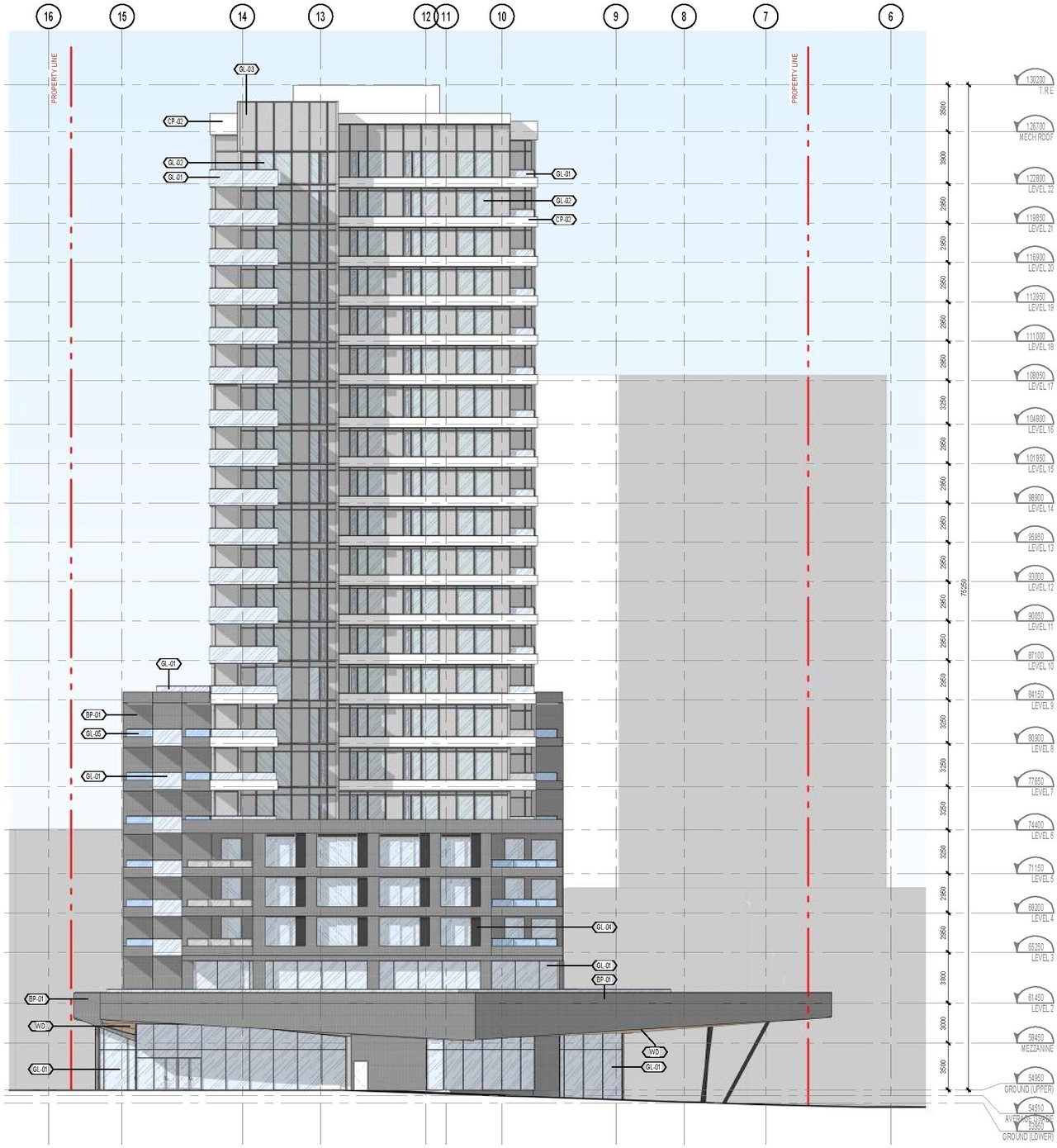 Rendering of building from page 43 of the file '2022-10-03 - Design Brief - D07-12-22-0071'