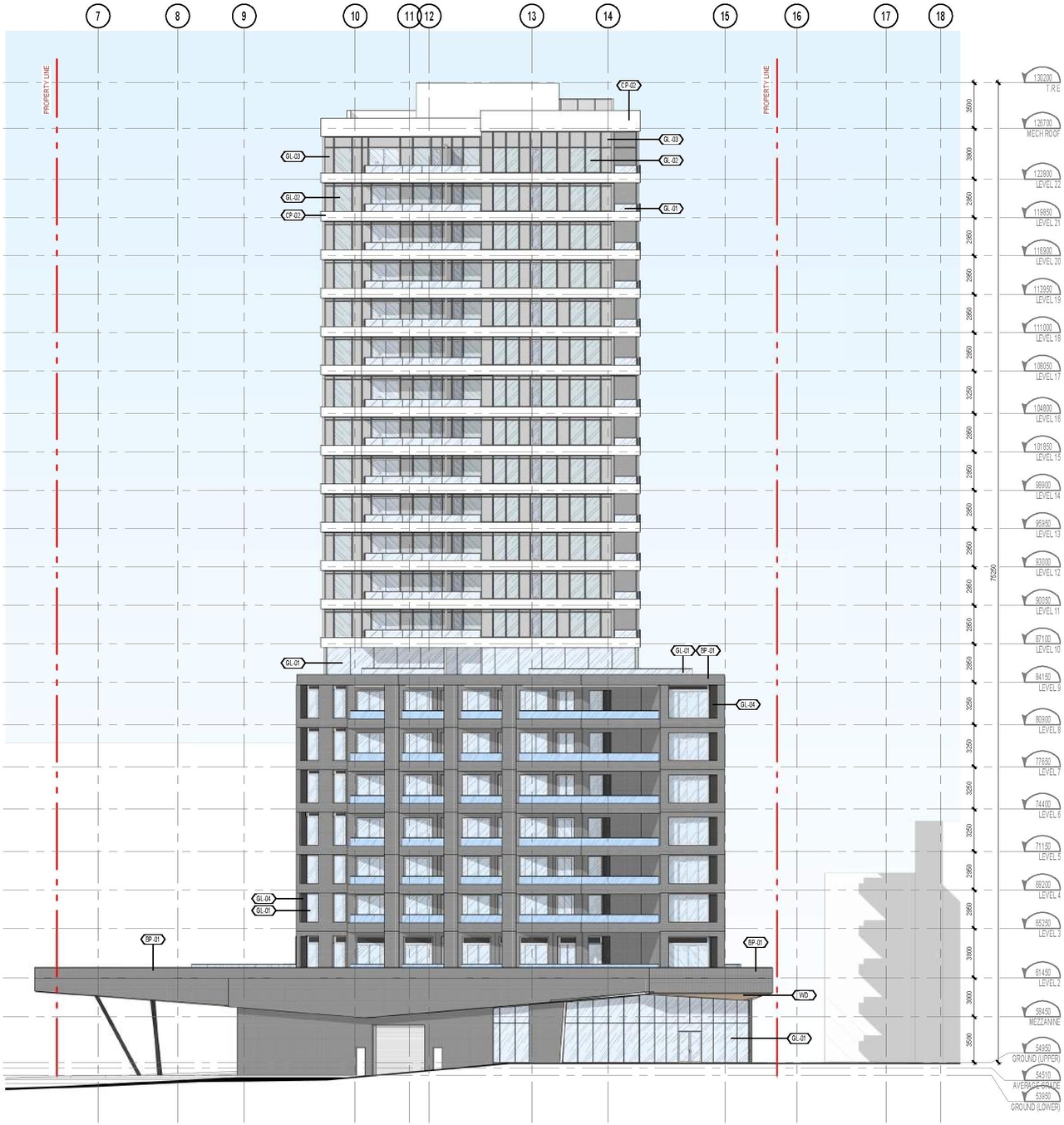Rendering of building from page 43 of the file '2022-10-03 - Design Brief - D07-12-22-0071'