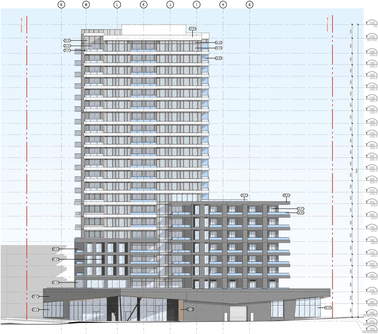Rendering of building from page 44 of the file '2022-10-03 - Design Brief - D07-12-22-0071'