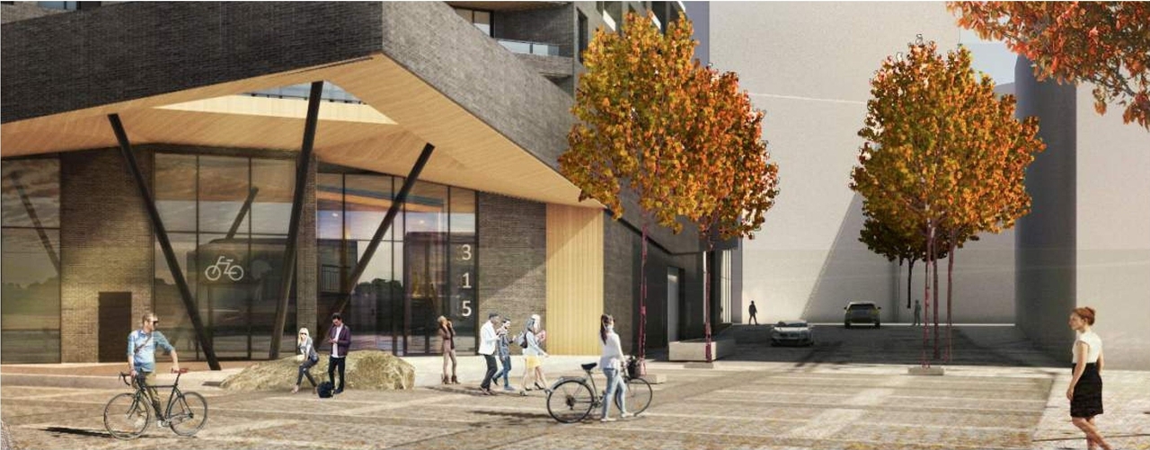 Rendering of building from page 48 of the file '2022-10-03 - Design Brief - D07-12-22-0071'