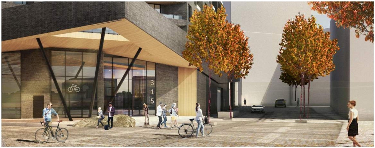 Rendering of building from page 48 of the file '2022-10-03 - Design Brief - D07-12-22-0071'