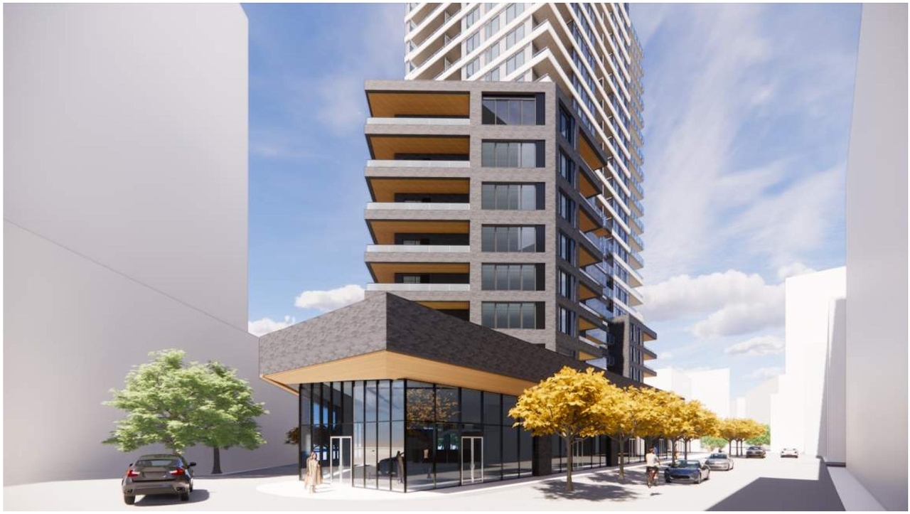 Rendering of building from page 54 of the file '2022-10-03 - Design Brief - D07-12-22-0071'