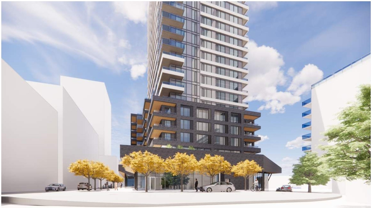 Rendering of building from page 54 of the file '2022-10-03 - Design Brief - D07-12-22-0071'