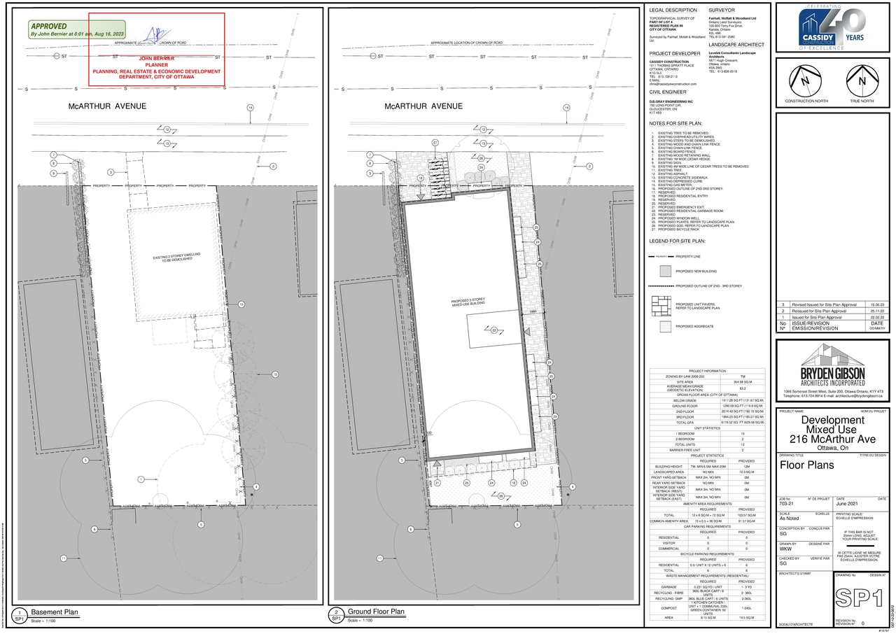 Construction site plan for project from page 1 of the file '2023-09-06 - Approved Revised Floor Plans - D07-12-22-0072'