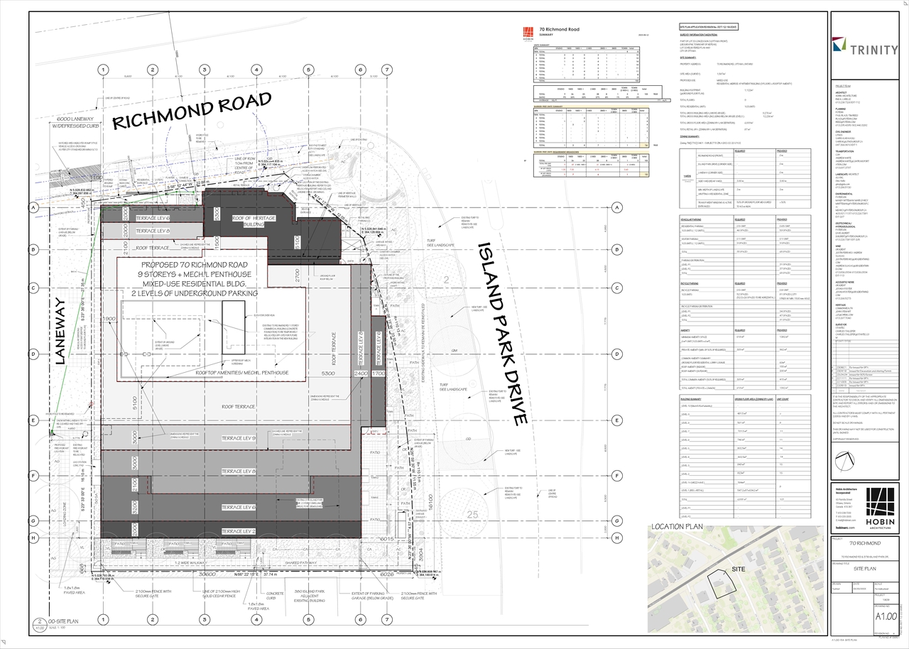 Construction site plan for project from page 1 of the file '2023-06-28 - Site, Heritage Floor , Elevation Sections, Views Plans - D07-12-22-0082'
