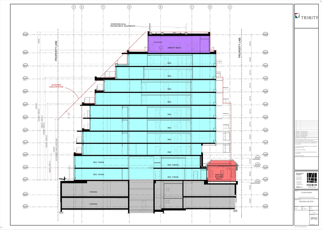 Construction site plan for project from page 20 of the file '2023-06-28 - Site, Heritage Floor , Elevation Sections, Views Plans - D07-12-22-0082'