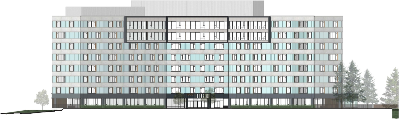Rendering of building from page 28 of the file '2022-05-24 - UDRP Design Presentation - D07-12-22-0084'