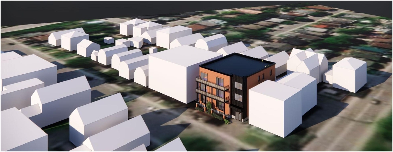 Rendering of building from page 10 of the file '2023-01-23 - Design Brief - D07-12-22-0094'