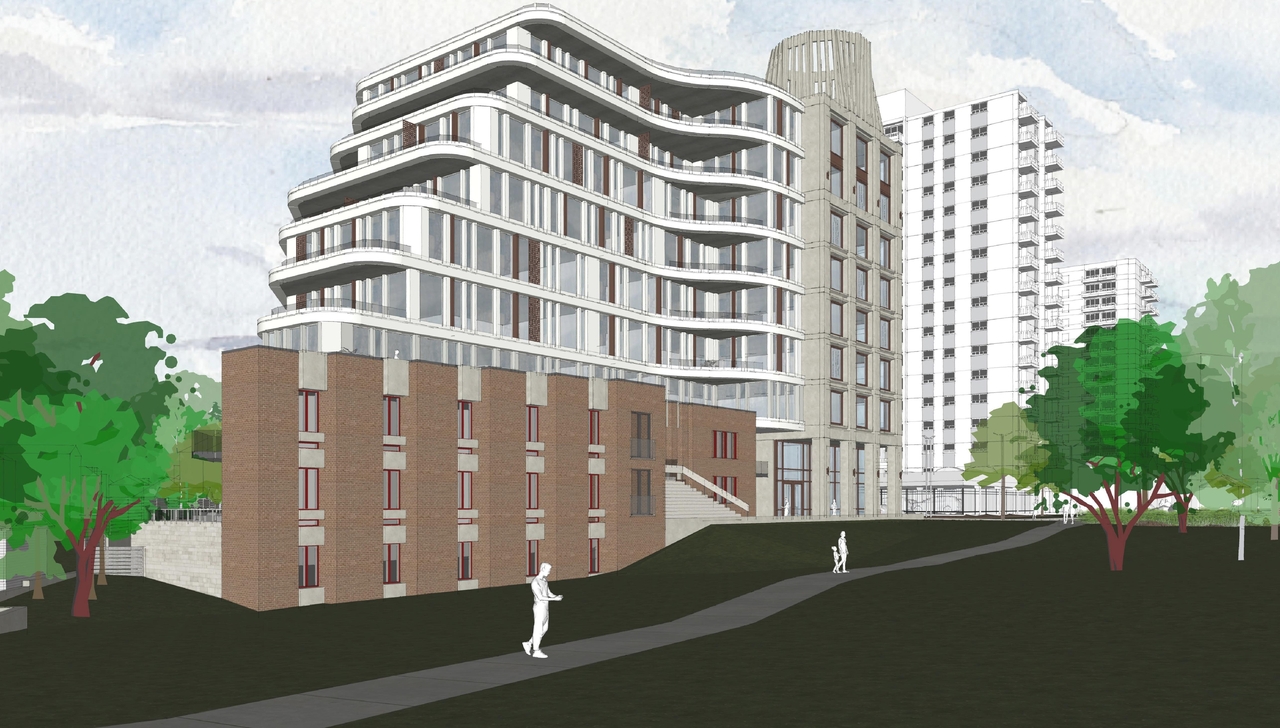 Rendering of building from page 7 of the file '2022-06-16 - Design Views - D07-12-22-0100'
