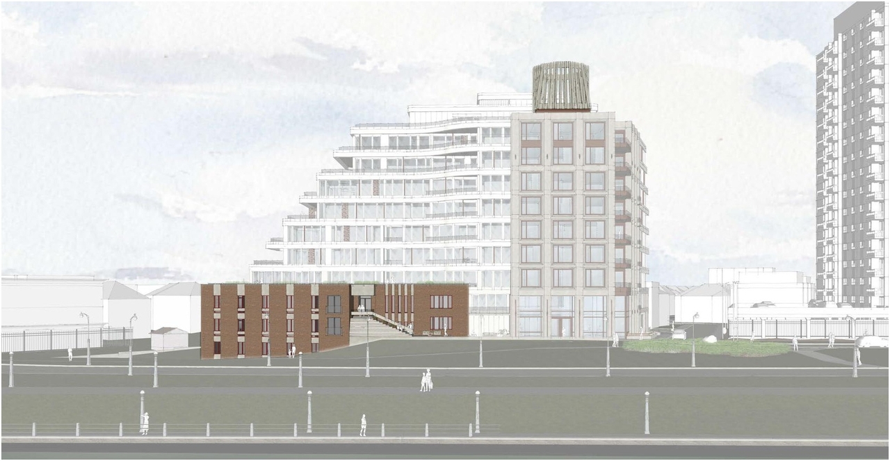 Rendering of building from page 31 of the file '2023-01-20 - Design Brief - D07-12-22-0100'