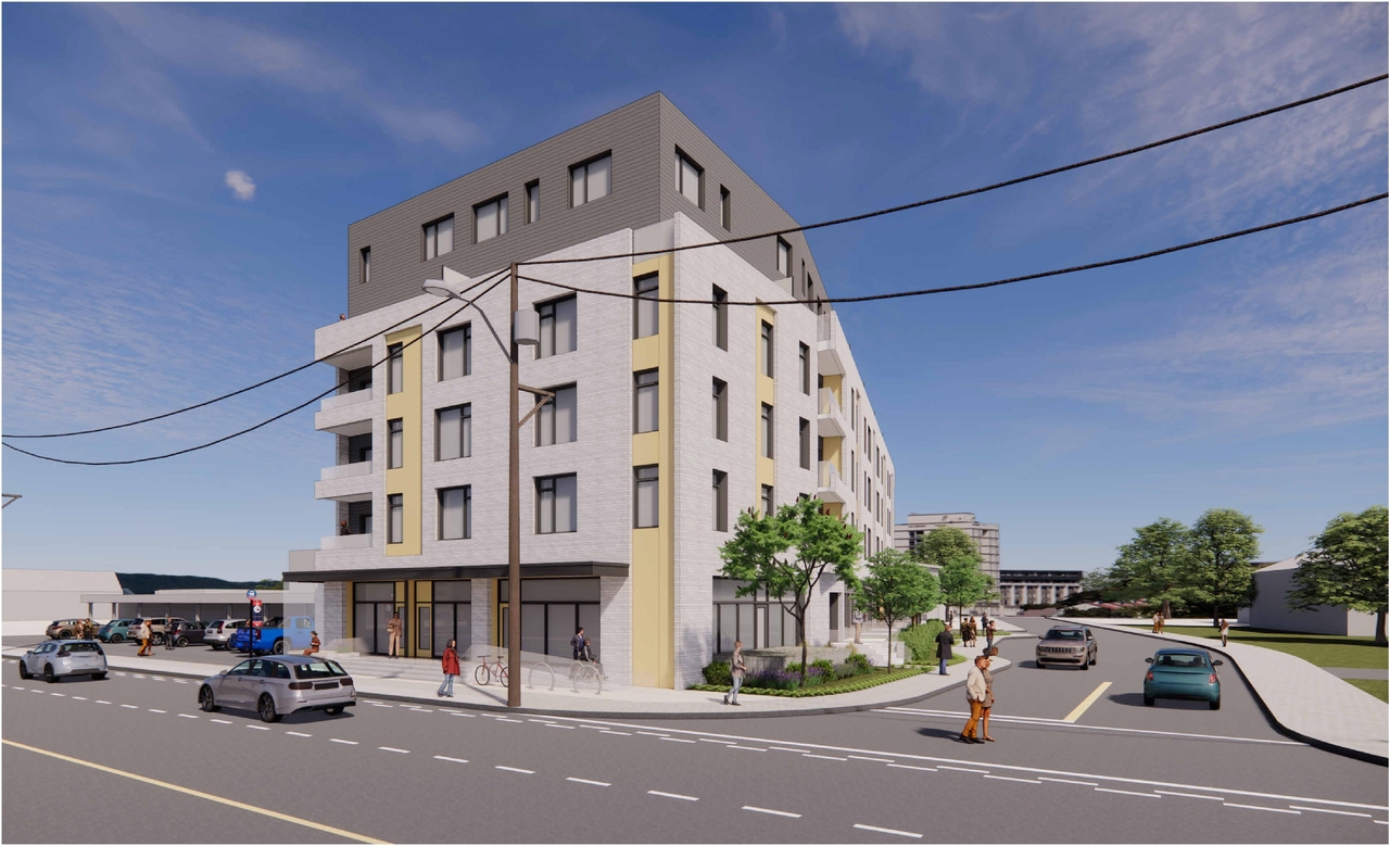 Rendering of building from page 1 of the file '2023-11-14 - Perspective Views - D07-12-22-0102'