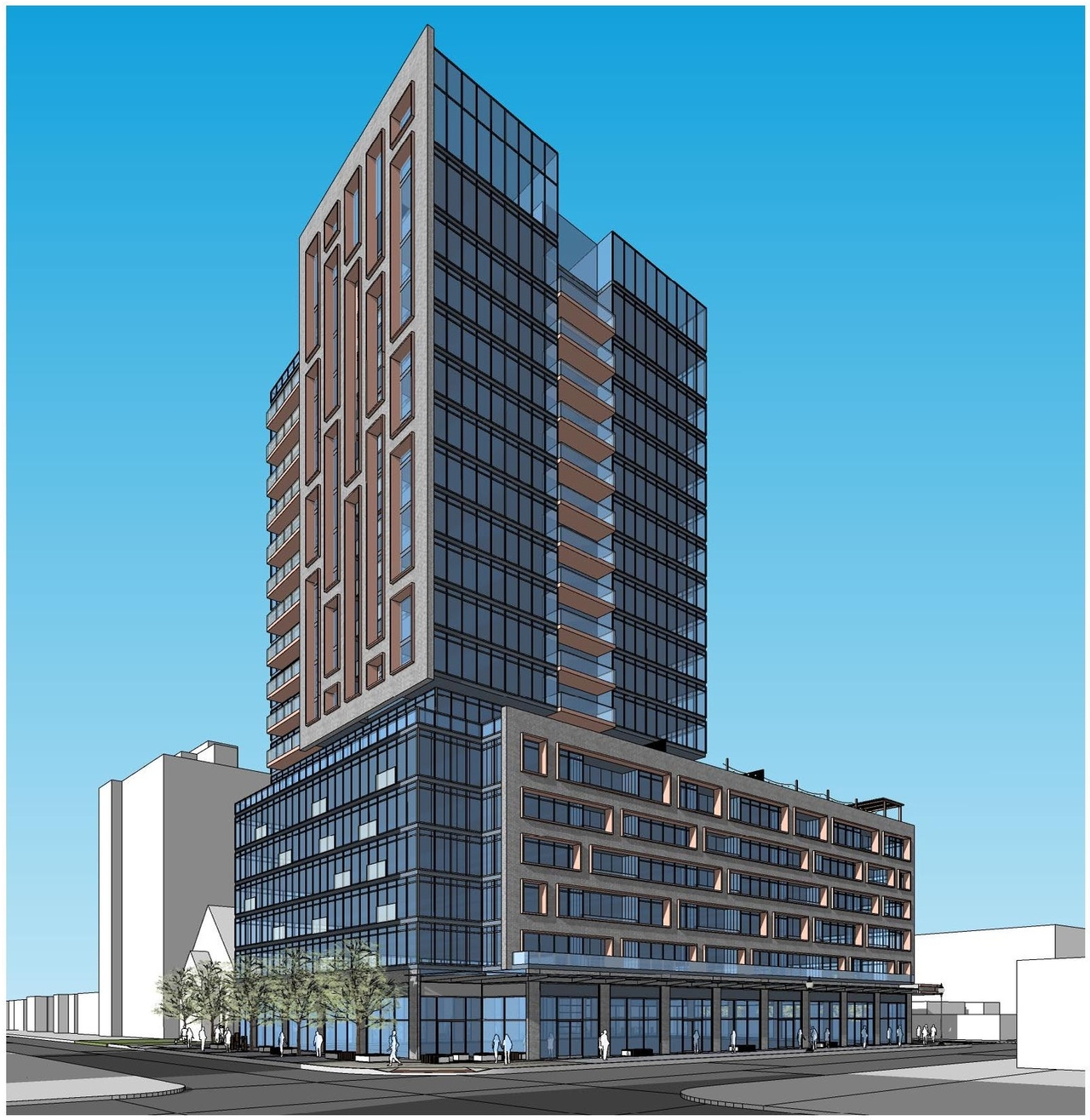 Rendering of building from page 8 of the file '2022-12-14 - Design Brief - D07-12-22-0105'