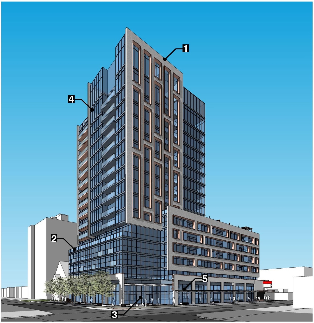 Rendering of building from page 8 of the file '2022-12-14 - Design Brief - D07-12-22-0105'