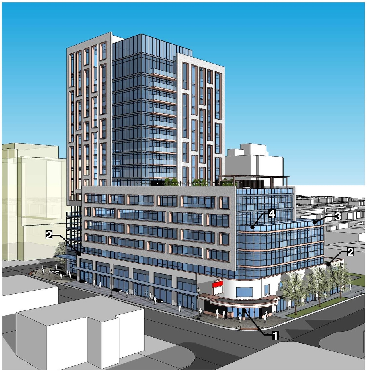 Rendering of building from page 9 of the file '2022-12-14 - Design Brief - D07-12-22-0105'