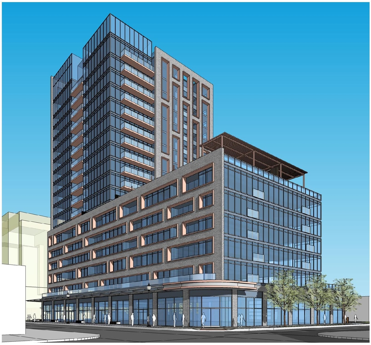 Rendering of building from page 10 of the file '2022-12-14 - Design Brief - D07-12-22-0105'