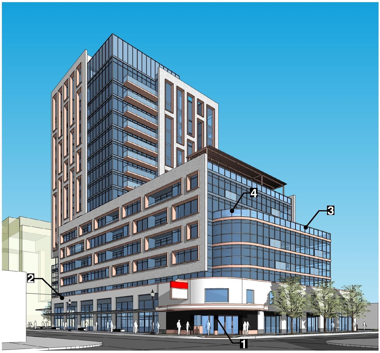 Rendering of building from page 10 of the file '2022-12-14 - Design Brief - D07-12-22-0105'
