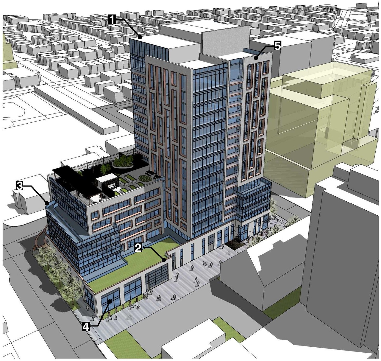 Rendering of building from page 11 of the file '2022-12-14 - Design Brief - D07-12-22-0105'