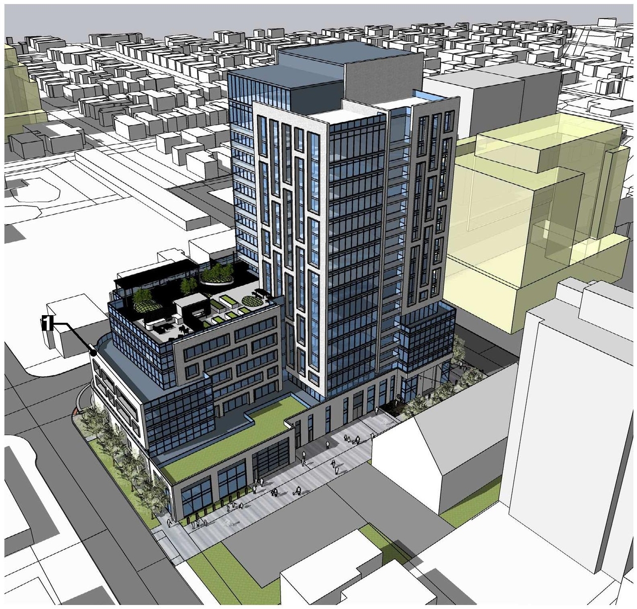 Rendering of building from page 11 of the file '2022-12-14 - Design Brief - D07-12-22-0105'