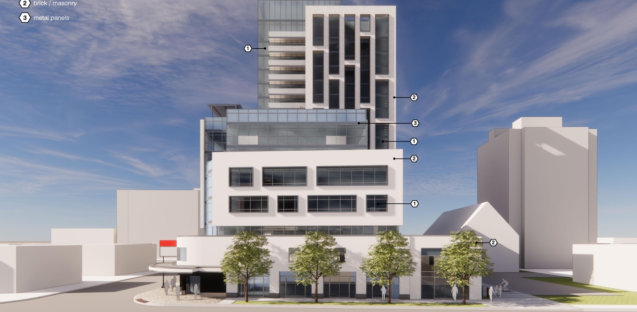 Rendering of building from page 16 of the file '2022-12-14 - Design Brief - D07-12-22-0105'