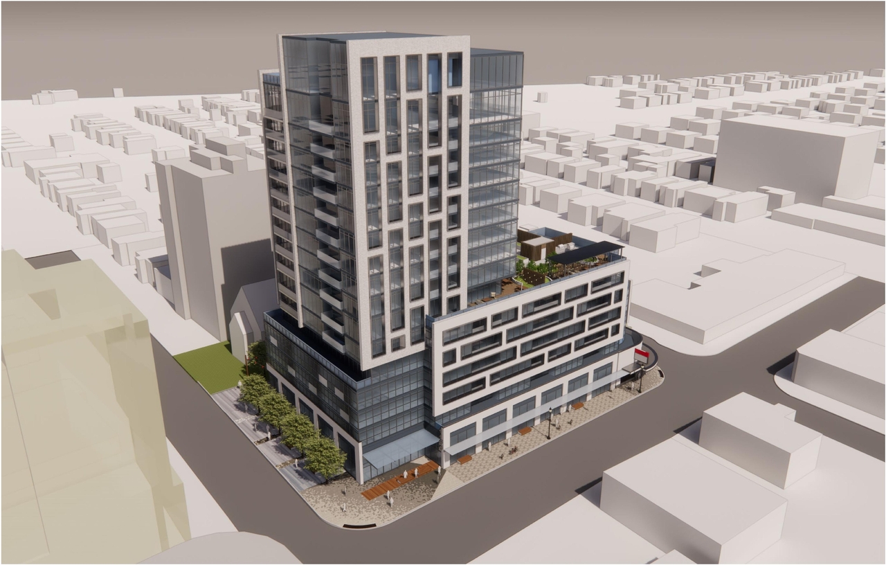 Rendering of building from page 25 of the file '2022-12-14 - Design Brief - D07-12-22-0105'