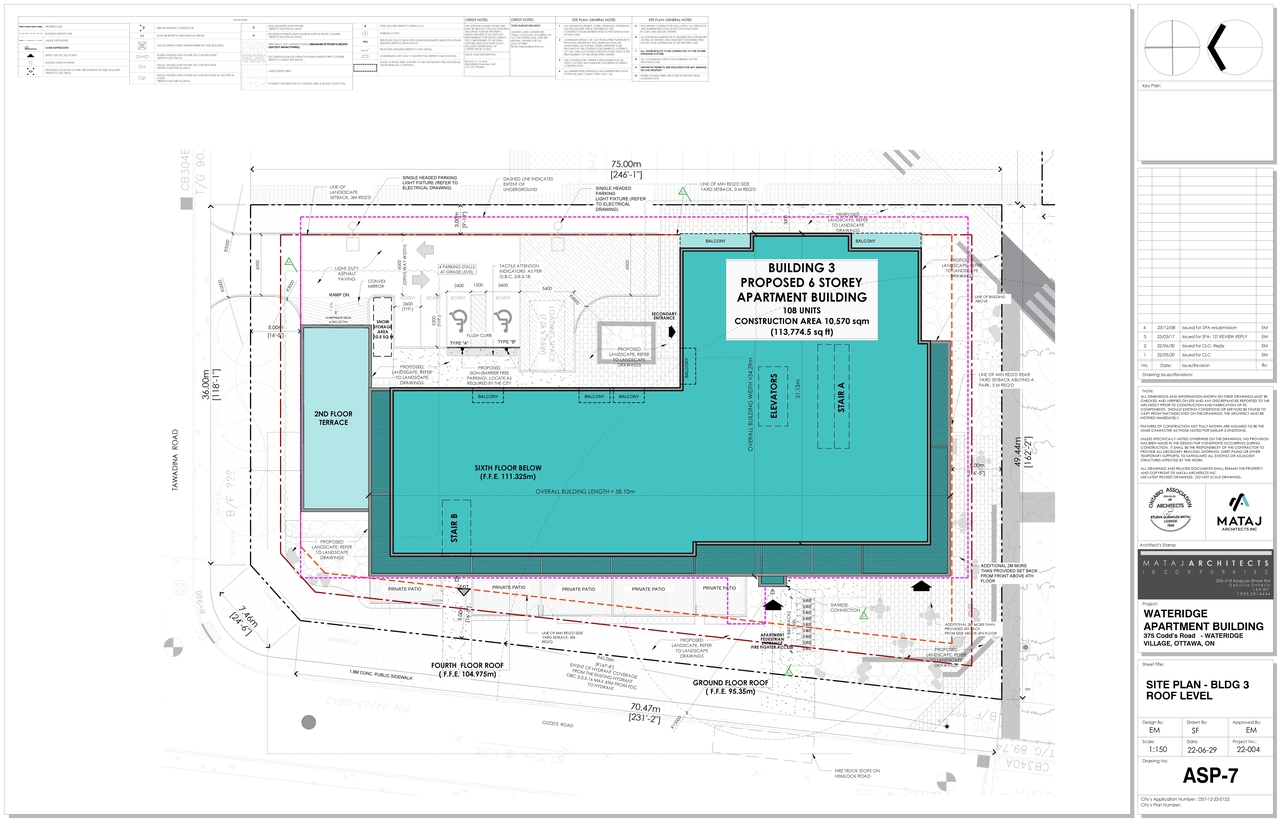 Construction site plan for project from page 3 of the file '2024-02-21 - Site Floor Elevations Views Plans - D07-12-22-0122'