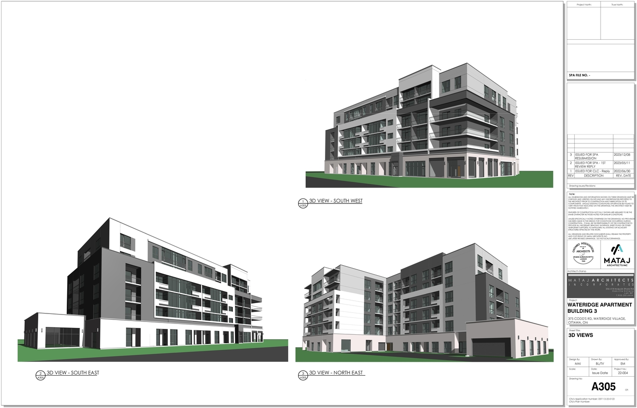 Rendering of building from page 17 of the file '2024-02-21 - Site Floor Elevations Views Plans - D07-12-22-0122'