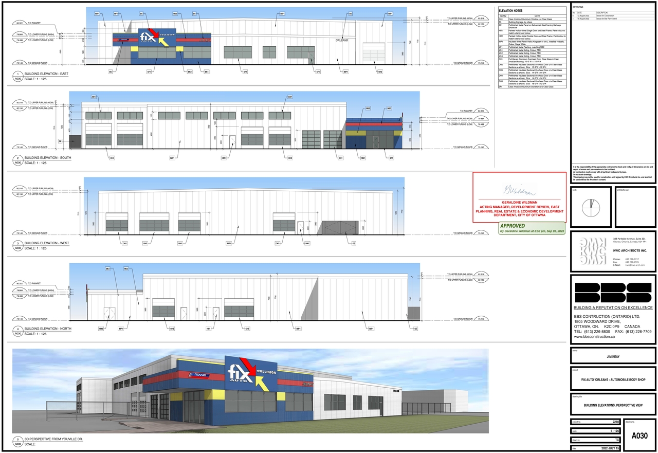 Rendering of building from page 1 of the file '2023-09-08 - Approved Building Elevations & Perspective View - D07-12-22-0130'