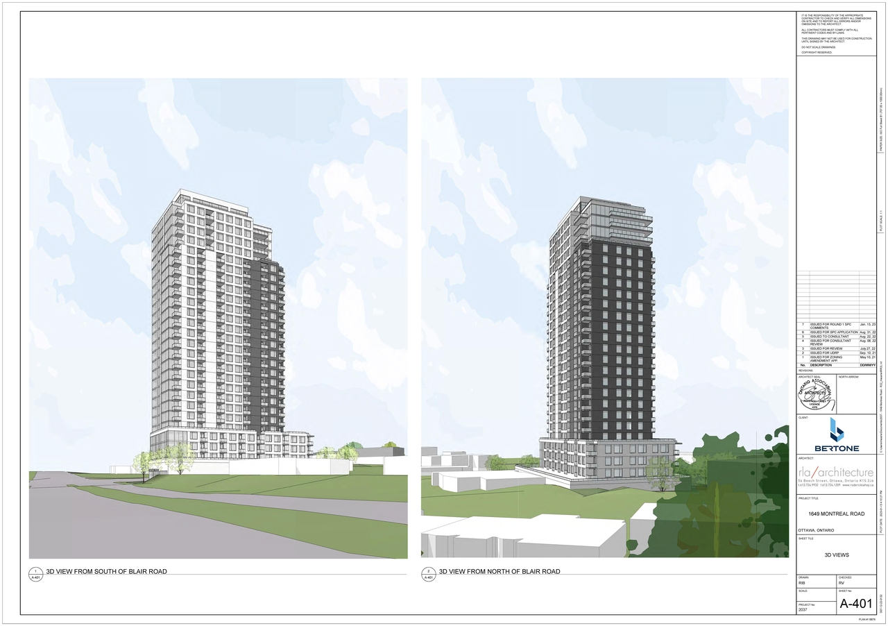 Rendering of building from page 12 of the file '2023-04-14 - Floor, Sun, Elevation, Views Plans - D07-12-22-0132'