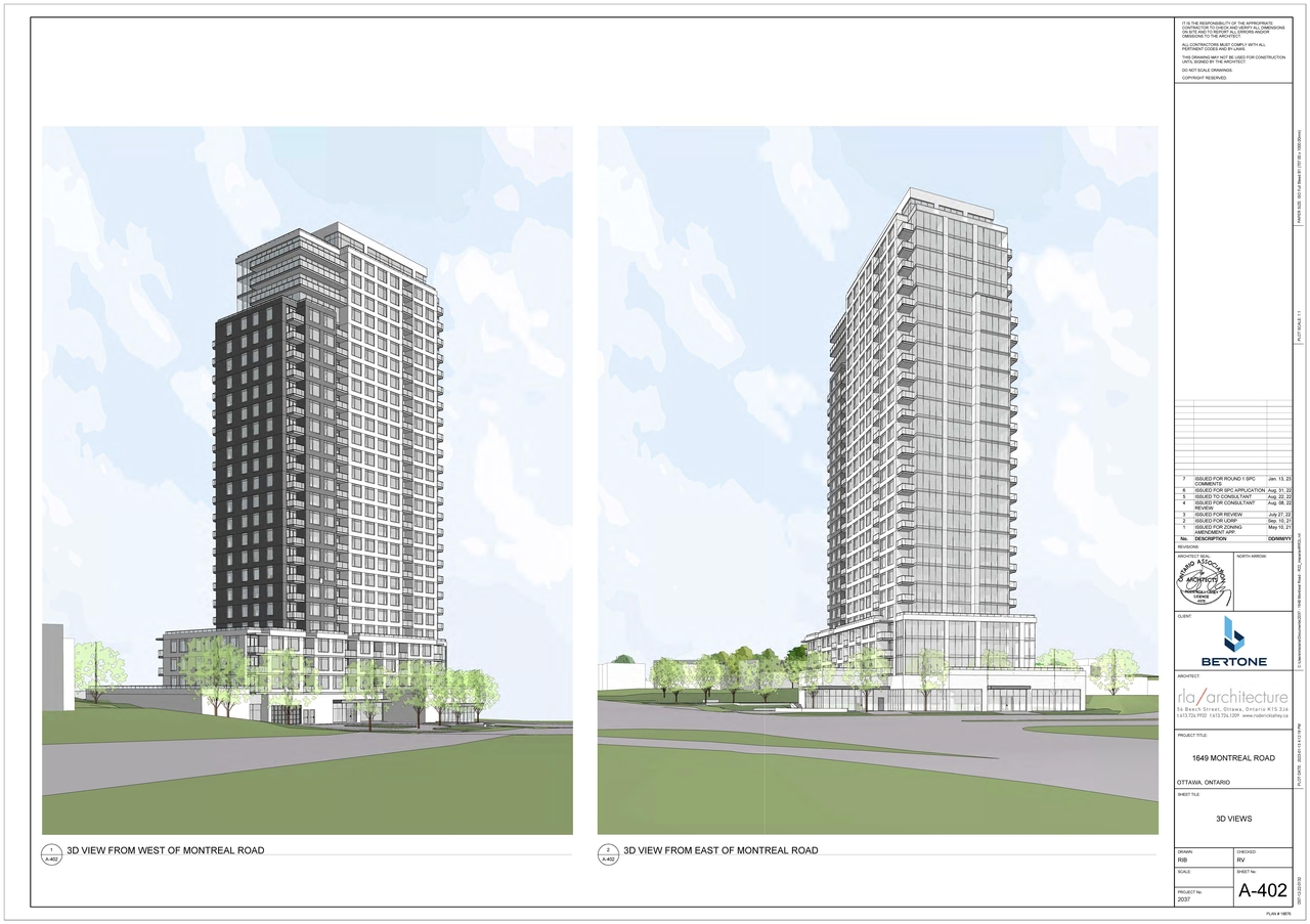 Rendering of building from page 13 of the file '2023-04-14 - Floor, Sun, Elevation, Views Plans - D07-12-22-0132'