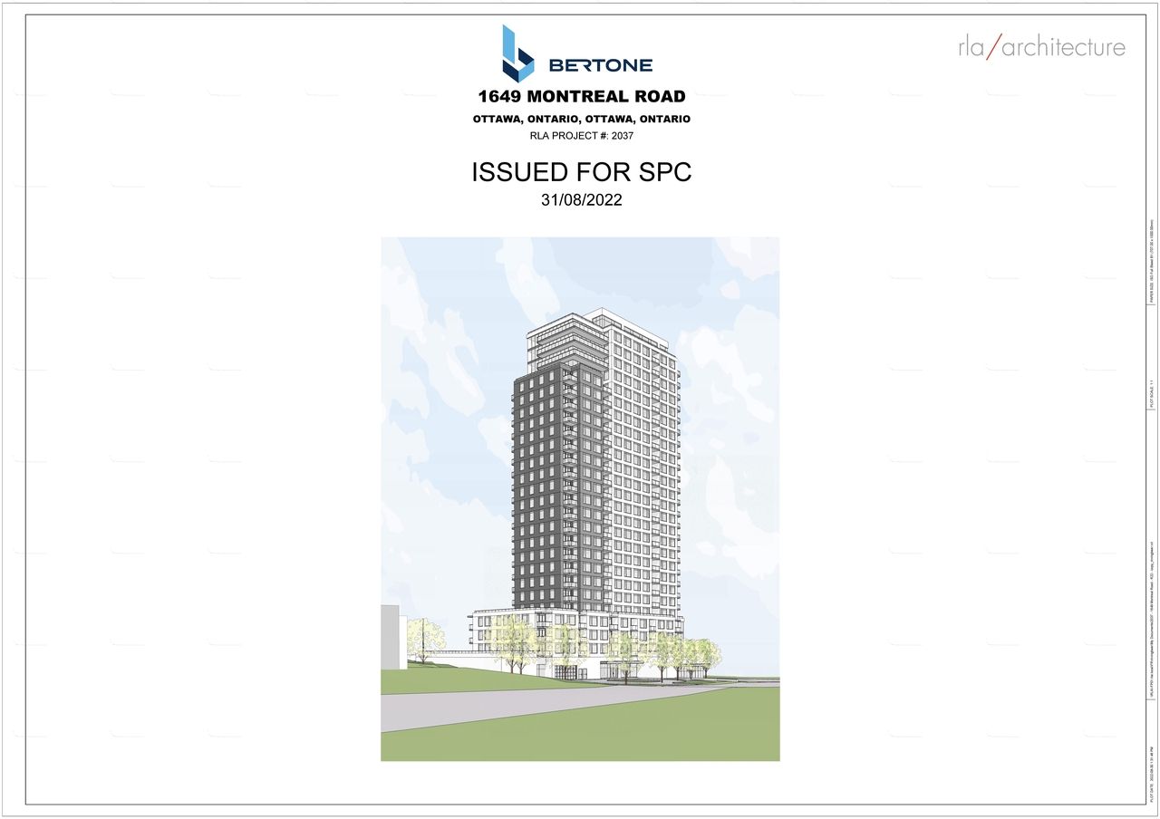 Rendering of building from page 1 of the file '2022-09-01 - Floor & Elevations & View Plans - D07-12-22-0132'