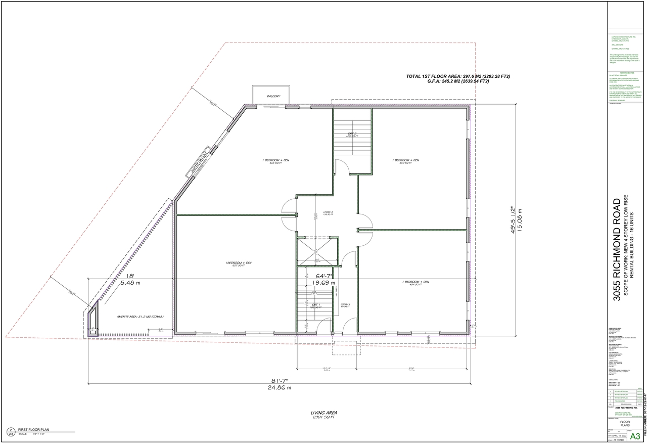 Construction site plan for project from page 3 of the file '2023-04-04 - Site Plan, Floor Plans & Elevations -D07-12-22-0147'