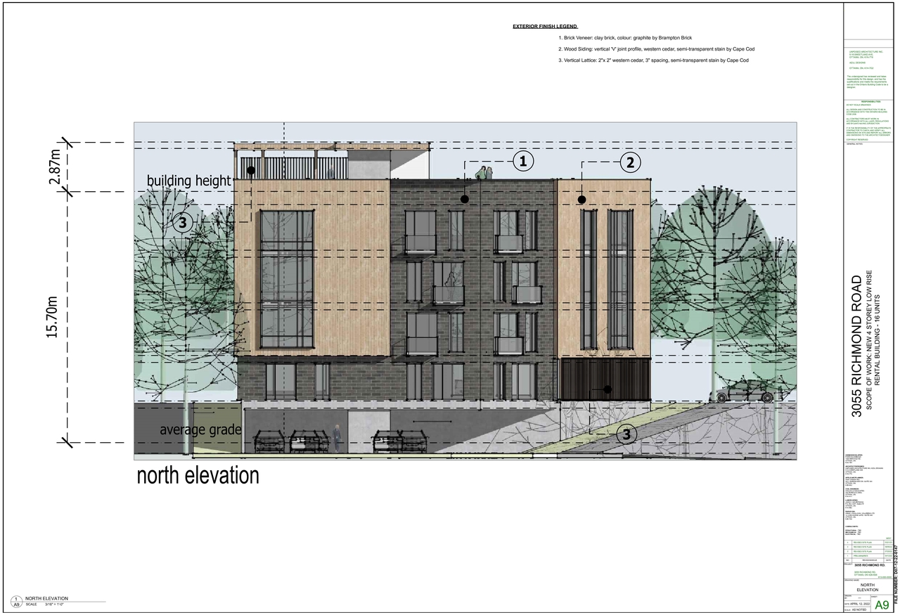 Rendering of building from page 9 of the file '2023-04-04 - Site Plan, Floor Plans & Elevations -D07-12-22-0147'
