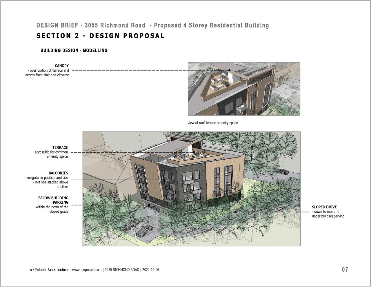 Rendering of building from page 8 of the file '2022-10-12 - Design Brief - D07-12-22-0147'