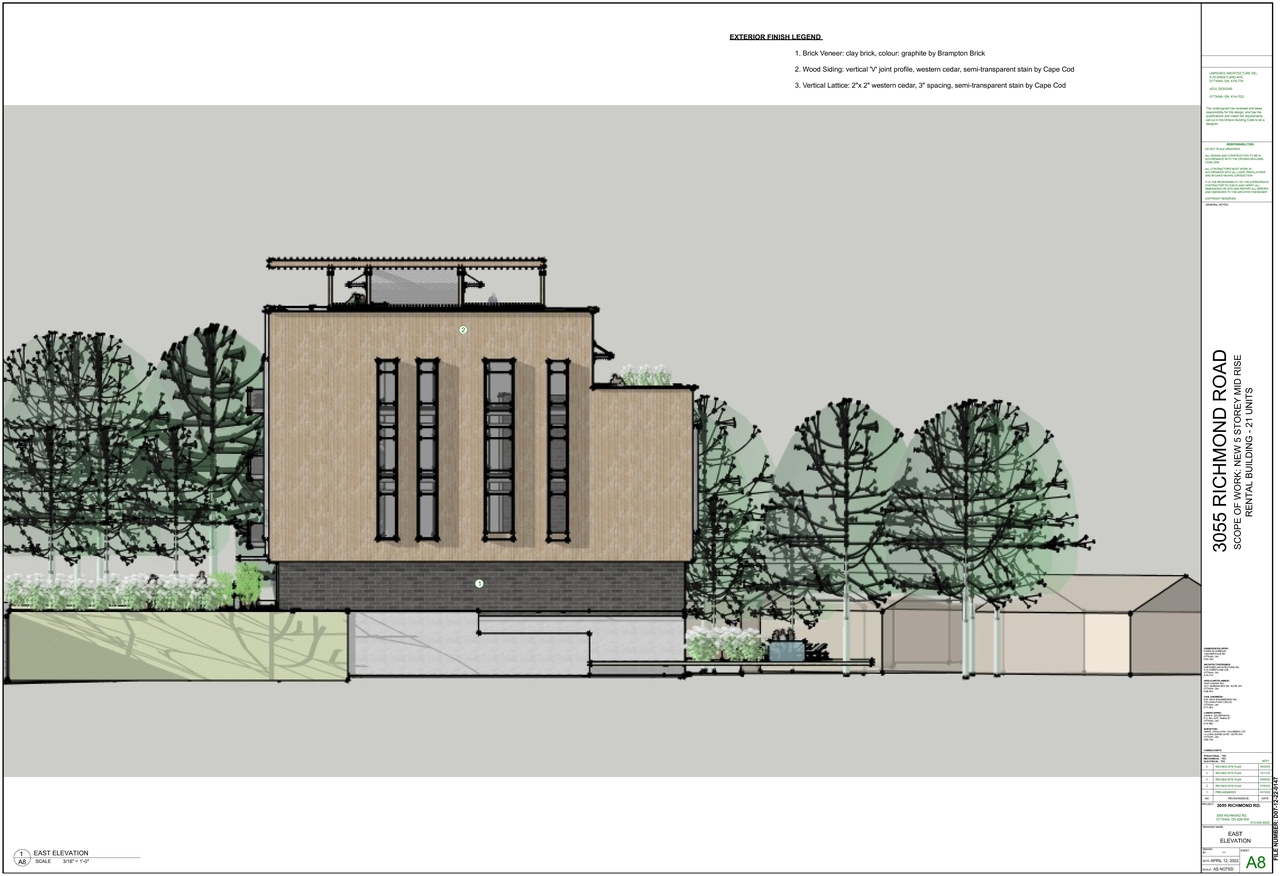 Rendering of building from page 8 of the file '2025-06-19 - Floor Plans and Elevations - D07-12-22-0147'