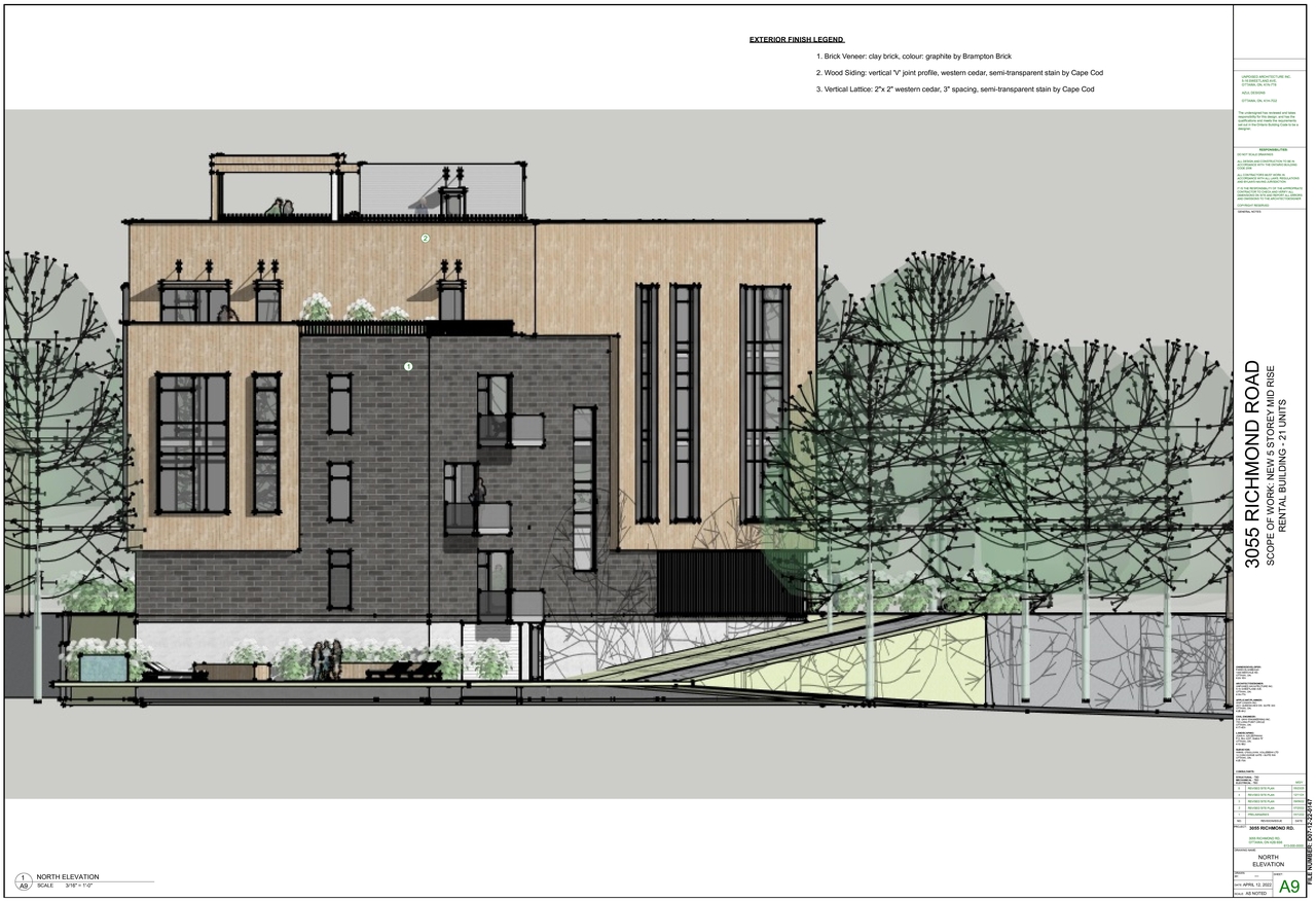 Rendering of building from page 9 of the file '2025-06-19 - Floor Plans and Elevations - D07-12-22-0147'
