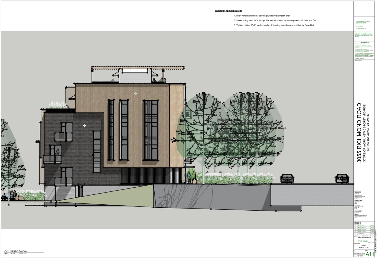 Rendering of building from page 11 of the file '2025-06-19 - Floor Plans and Elevations - D07-12-22-0147'