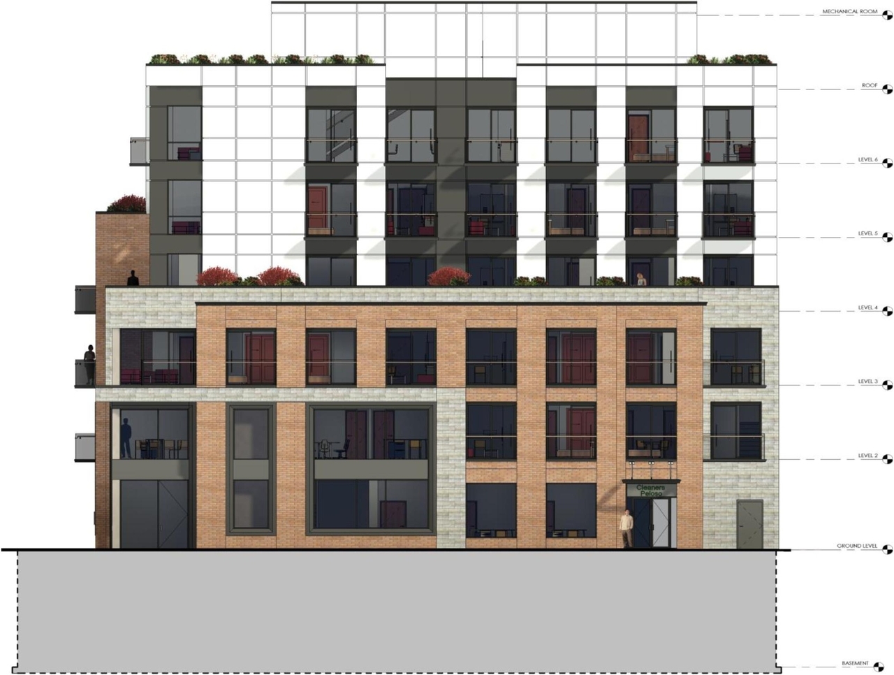 Rendering of building from page 27 of the file '2024-12-23 - Design Brief - D07-12-22-0165'