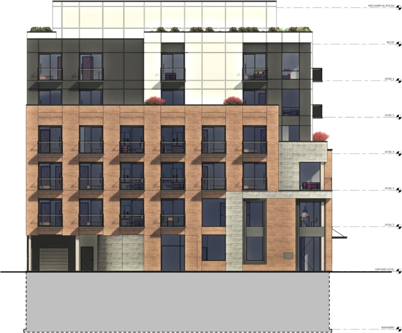 Rendering of building from page 29 of the file '2024-12-23 - Design Brief - D07-12-22-0165'