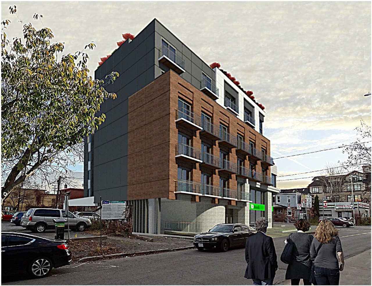 Rendering of building from page 28 of the file '2022-12-02 - Design Brief - D07-12-22-0165'