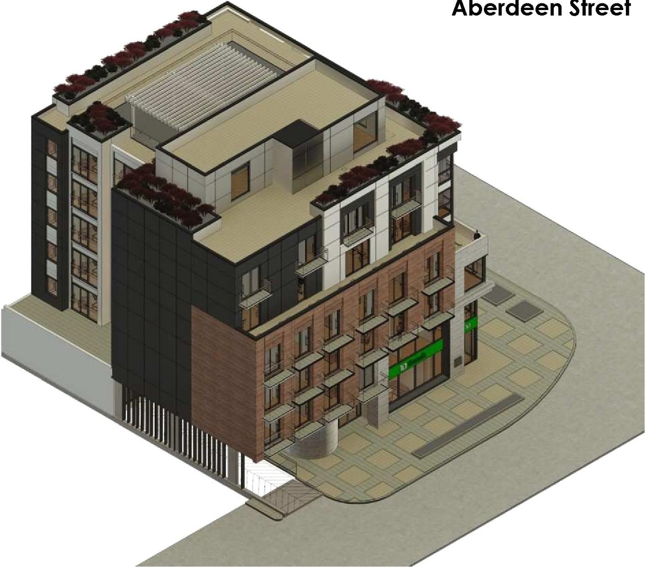Rendering of building from page 34 of the file '2022-12-02 - Design Brief - D07-12-22-0165'