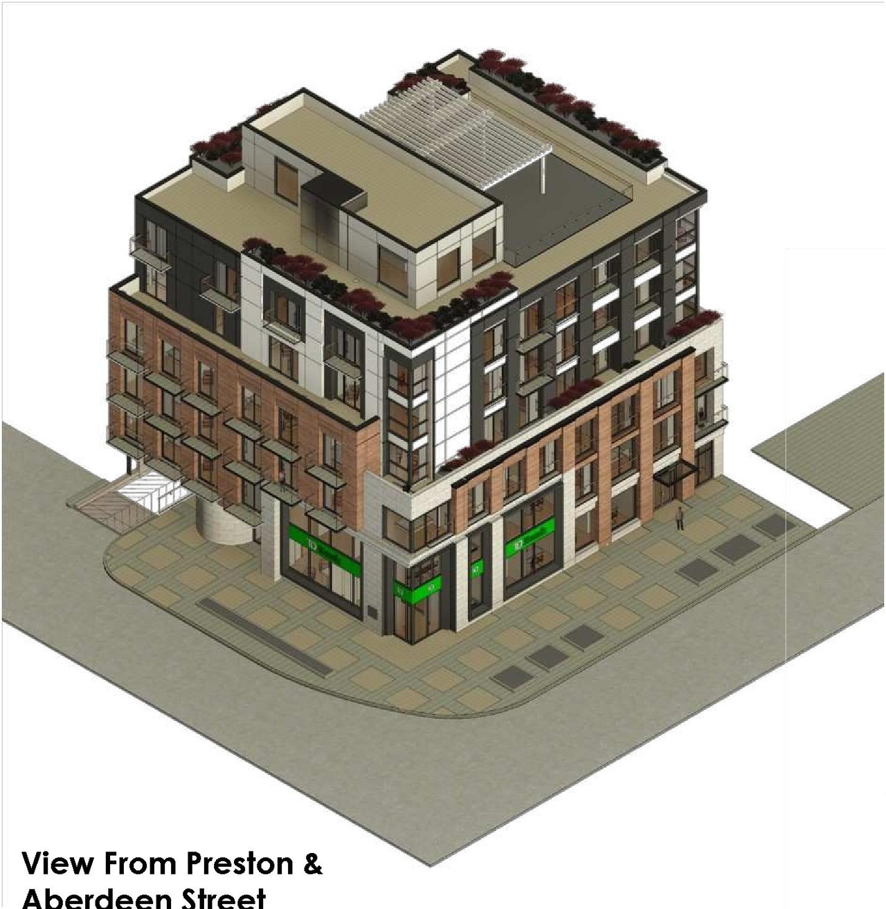 Rendering of building from page 34 of the file '2022-12-02 - Design Brief - D07-12-22-0165'